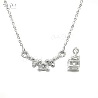 Round Cut 3 Stone Pendant With 0.1 Ct White Diamond 14k White Gold Cluster Necklace