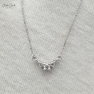 Round Cut 3 Stone Pendant With 0.1 Ct White Diamond 14k White Gold Cluster Necklace