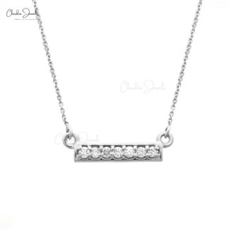 Pave Set 7 Stone Necklace In Real 14k White Gold 1.6mm G-H Diamond Bar Chain Necklaces
