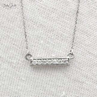 Pave Set 7 Stone Necklace In Real 14k White Gold 1.6mm G-H Diamond Bar Chain Necklaces