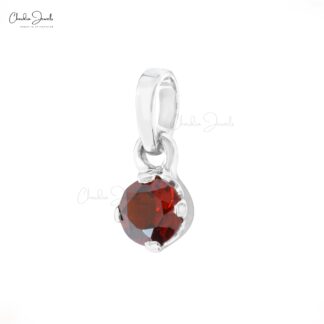 Prong Set Solitaire Pendant With 4mm Red Garnet 14k Solid White Gold Minimal Necklace