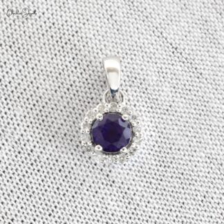Genuine Amethyst Halo Pendant With 4mm Gemstone And Diamond 14k White Gold Pendant