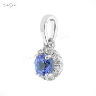 Genuine Tanzanite Halo Pendant In 14k Real White Gold Gemstone And Diamond Fine Jewelry