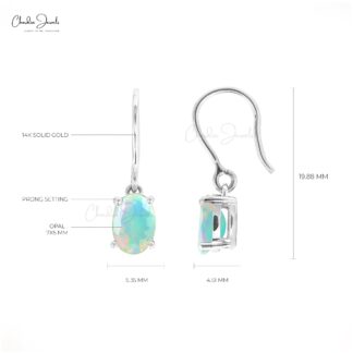 Natural Opal Danglers Earrings 14k Solid White Gold Earrings 7x5mm Oval Cut Gemstone Earrings For Her
