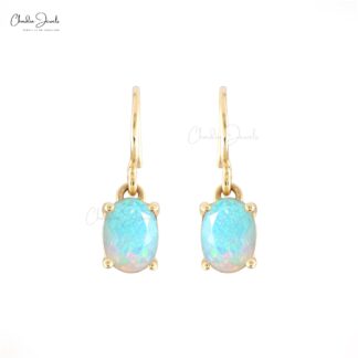 Genuine Ethiopian Opal Earrings 7x5mm Oval Cut Gemstone Earrings 14k Solid Yellow Gold Dangling Earrings For Women’s