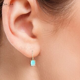 Genuine Ethiopian Opal Earrings 7x5mm Oval Cut Gemstone Earrings 14k Solid Yellow Gold Dangling Earrings For Women’s