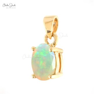 Genuine Opal Gemstone Dainty Pendant 14k Solid Yellow Gold 0.8ct October Birthstone Drop Pendant