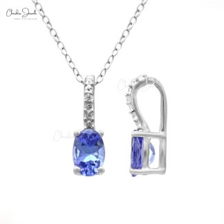 Hidden Bail Diamond Locket In 14k Real White Gold Tanzanite Oval Cut Hallmarked Pendant