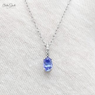 Hidden Bail Diamond Locket In 14k Real White Gold Tanzanite Oval Cut Hallmarked Pendant