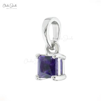 Genuine Amethyst Solitaire Pendant In 14k Real White Gold Gemstone Fine Jewelry