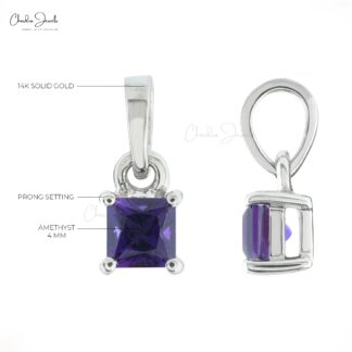 Genuine Amethyst Solitaire Pendant In 14k Real White Gold Gemstone Fine Jewelry