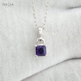 Genuine Amethyst Solitaire Pendant In 14k Real White Gold Gemstone Fine Jewelry