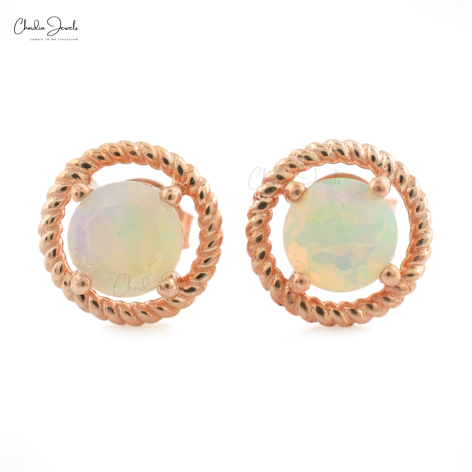 Genuine Ethiopian Opal Studs Earrings 0.74 Ct Brilliant Round Cut Gemstone Studs 14k Solid Rose Gold Minimalist Earrings For Her