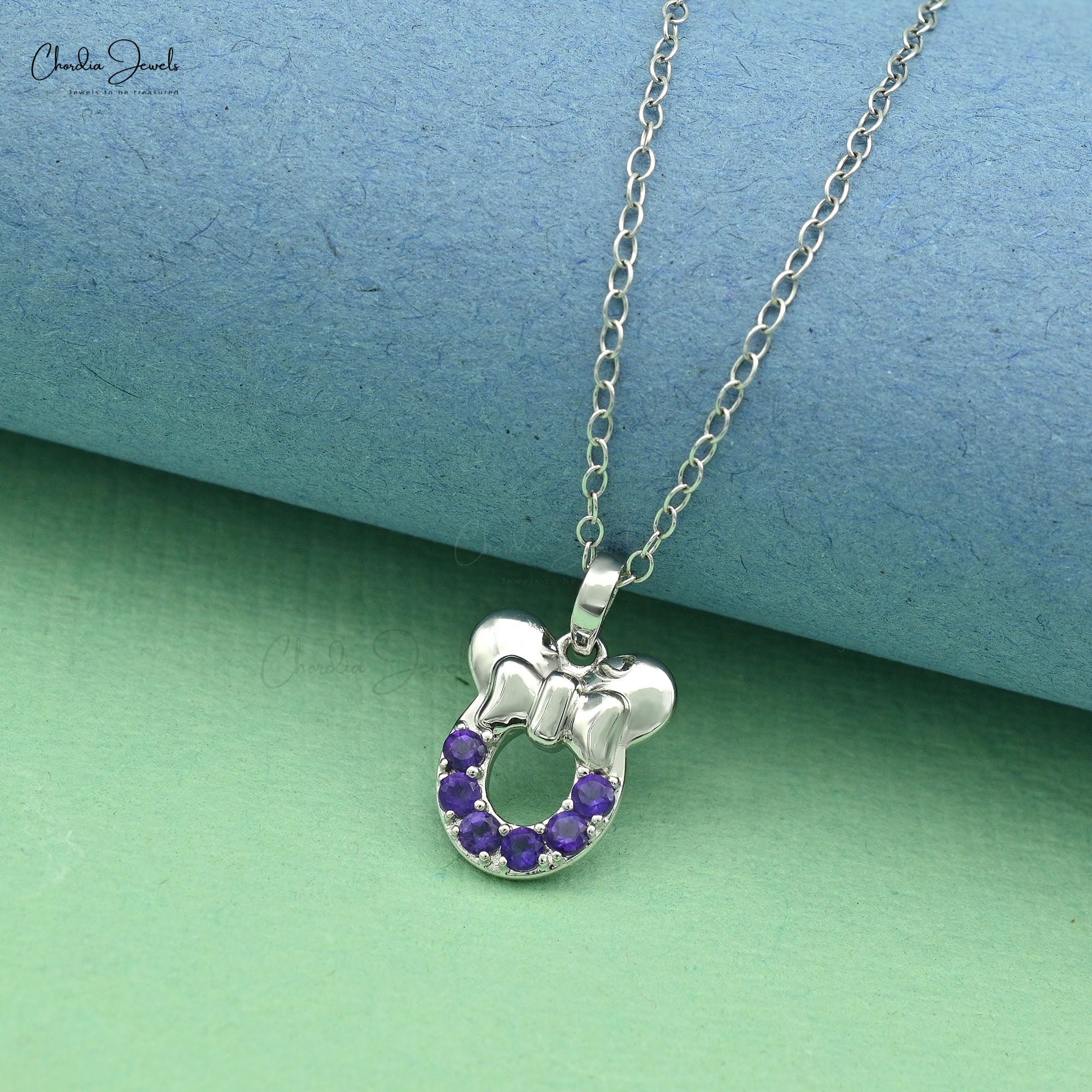 Mickey Head Kids Pendant In 14k Real Gold White Gold Amethyst 2mm Gemstone Fine Jewelry
