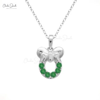 Natural Emerald Mickey Mouse Pendant In 14k Solid White Gold Gemstone 2mm Round Jewelry