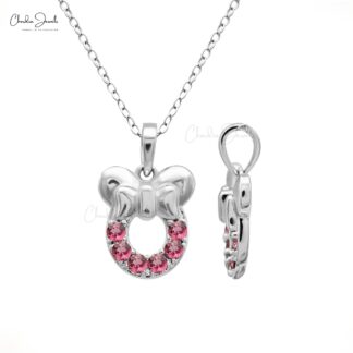 Mickey Mouse Head Kids Pendant In 0.3Ct Pink Tourmaline With Real 14k White Gold