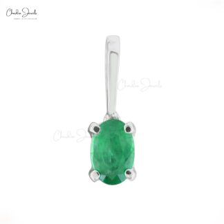 Natural Emerald Gemstone Solitaire Pendant In 14k White Gold