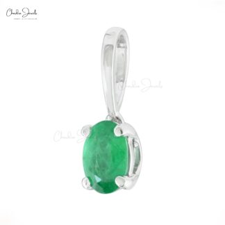 Natural Emerald Gemstone Solitaire Pendant In 14k White Gold