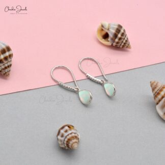 Genuine Opal Earrings 8x6mm Pear Cut Gemstone Dangle Earrings 14k Solid White Gold Diamond Antique Art Deco Earrings For Her