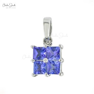 Gemstone Cluster Pendant With 3mm Tanzanite 4 Stone Daughter Necklace In 14k White Gold