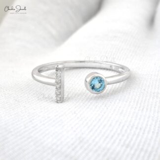 Genuine Aquamarine Split Shank Ring With Pave Diamond Bar Accents In14k White Gold Ring