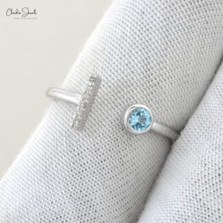 Genuine Aquamarine Split Shank Ring With Pave Diamond Bar Accents In14k White Gold Ring