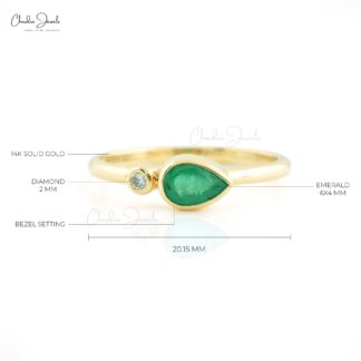 Genuine Emerald & Diamond 2-Stone Ring In Solid 14k Yellow Gold