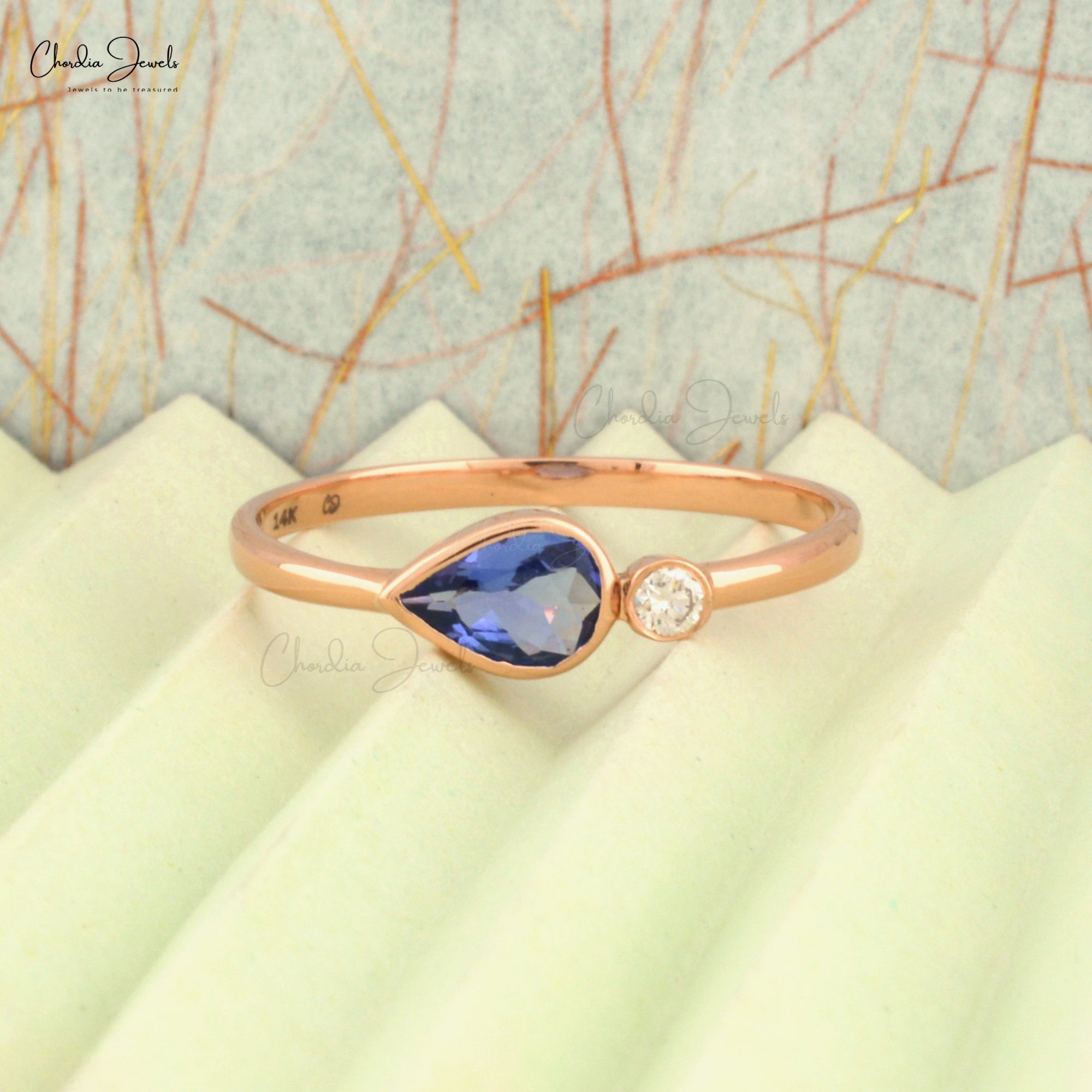 Natural Tanzanite Bezel Set Ring In 14k Rose Gold Gemstone And G-H Diamond Fine Jewelry