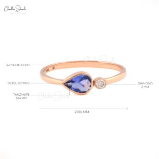 Natural Tanzanite Bezel Set Ring In 14k Rose Gold Gemstone And G-H Diamond Fine Jewelry
