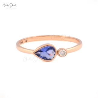 Natural Tanzanite Bezel Set Ring In 14k Rose Gold Gemstone And G-H Diamond Fine Jewelry