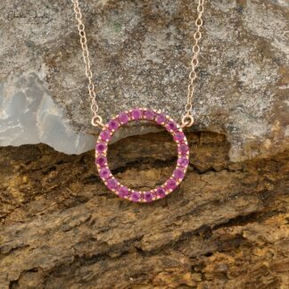 Natural Burma Ruby Open Circle Eternity Chain Necklace in Solid 14k Rose Gold