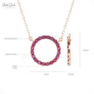Natural Burma Ruby Open Circle Eternity Chain Necklace in Solid 14k Rose Gold