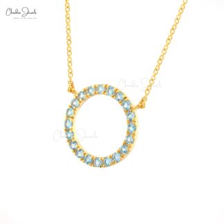 Genuine Swiss Blue Topaz Circle Necklace In 14k Yellow Gold