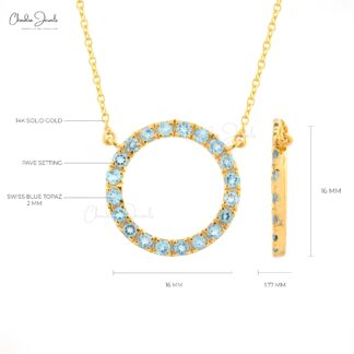 Genuine Swiss Blue Topaz Circle Necklace In 14k Yellow Gold