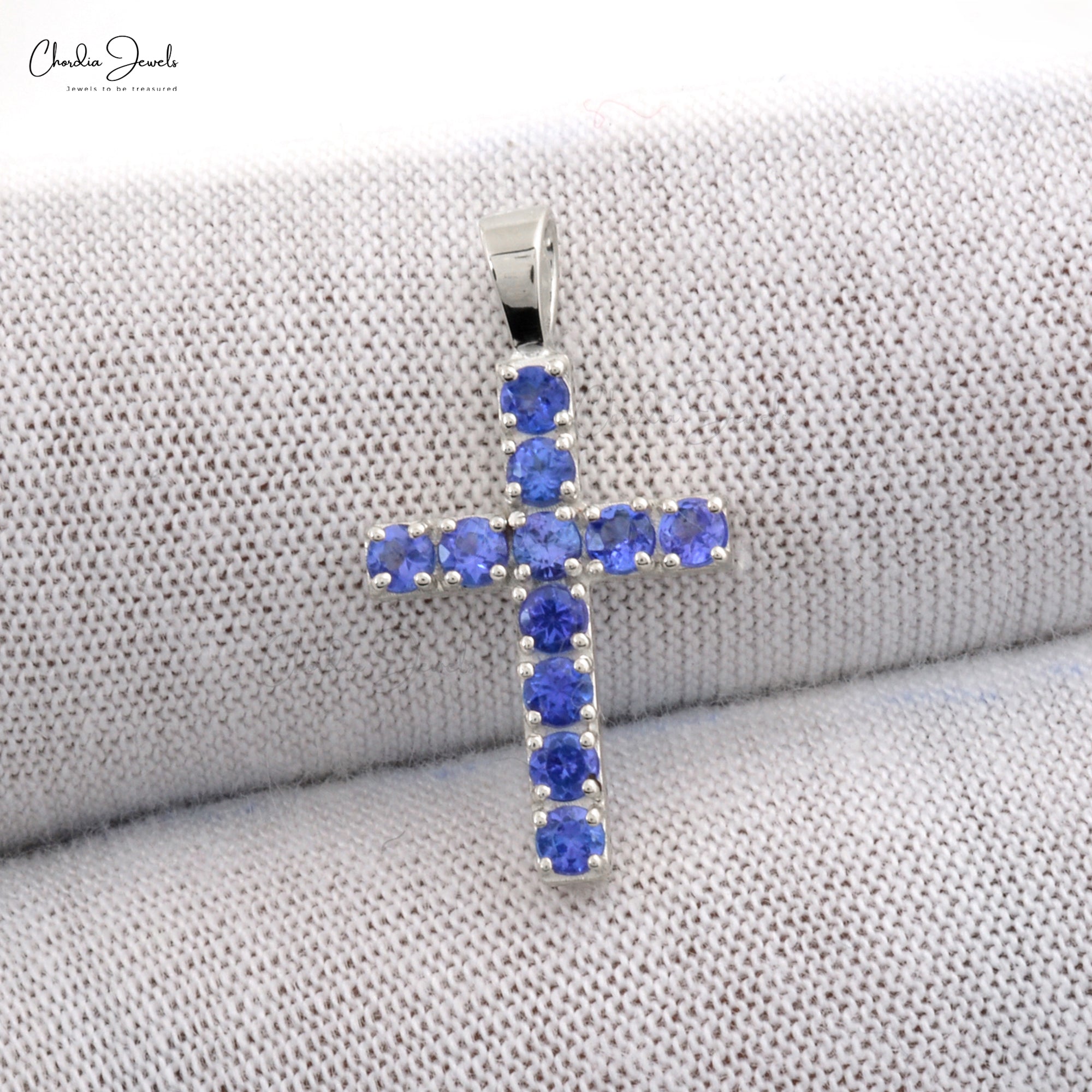 Genuine Tanzanite Cross Pendant With 2mm Gemstone 14k White Gold Baptism Fine Jewelry