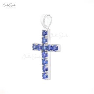 Genuine Tanzanite Cross Pendant With 2mm Gemstone 14k White Gold Baptism Fine Jewelry