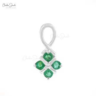 Four Stone Twisted Pendant With 2mm Emerald Cluster 14k White Gold Necklace For Mom
