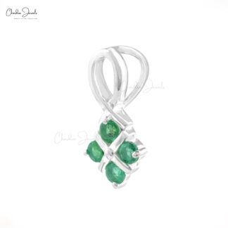 Four Stone Twisted Pendant With 2mm Emerald Cluster 14k White Gold Necklace For Mom