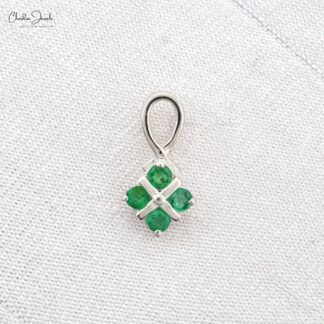 Four Stone Twisted Pendant With 2mm Emerald Cluster 14k White Gold Necklace For Mom