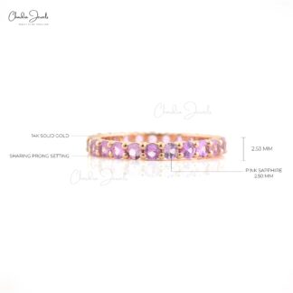 Gemstone Eternity Band With 2.5mm Pink Sapphire Stackable Wedding Ring In 14k Rose Gold