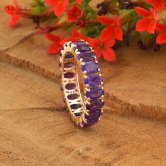 Gemstone Promise Ring With 5x3mm Amethyst Prong Set In 14k Rose Gold Eternity Band