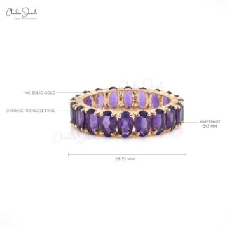 Gemstone Promise Ring With 5x3mm Amethyst Prong Set In 14k Rose Gold Eternity Band