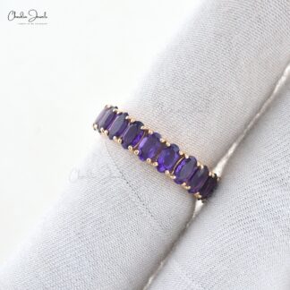 Gemstone Promise Ring With 5x3mm Amethyst Prong Set In 14k Rose Gold Eternity Band