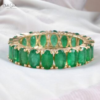 Natural Emerald Gemstone Eternity Band In 14k Solid Yellow Gold