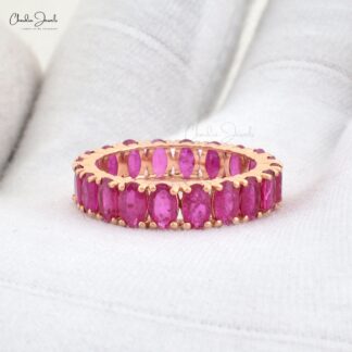Natural Ruby Eternity Band In 14k Pure Rose Gold Gemstone Handmade Wedding Ring
