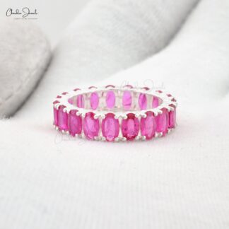 Full Eternity Band In 14k Real White Gold Burma Ruby 5x3mm Oval Cut Wedding Ring
