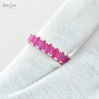 Full Eternity Band In 14k Real White Gold Burma Ruby 5x3mm Oval Cut Wedding Ring