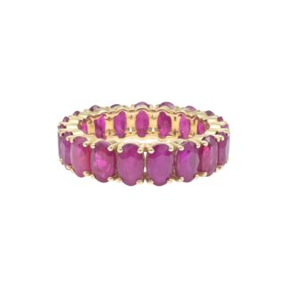 IGI Certified Full Eternity Band With 5x3mm Ruby Prong Set In 14k Yellow Gold Ring Size US6
