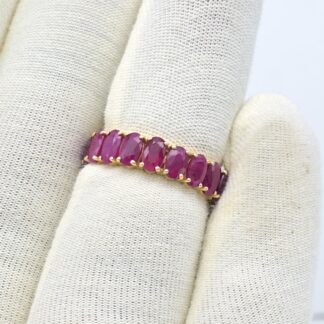 IGI Certified Full Eternity Band With 5x3mm Ruby Prong Set In 14k Yellow Gold Ring Size US6