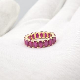 IGI Certified Full Eternity Band With 5x3mm Ruby Prong Set In 14k Yellow Gold Ring Size US6
